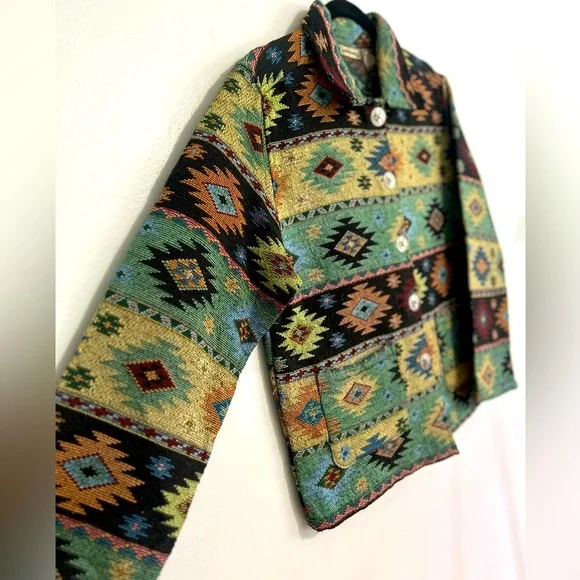 Jane Ashley Women’s Size Medium 100% Cotton Aztec Southwestern Blazer Jacket - Picture 2 of 5